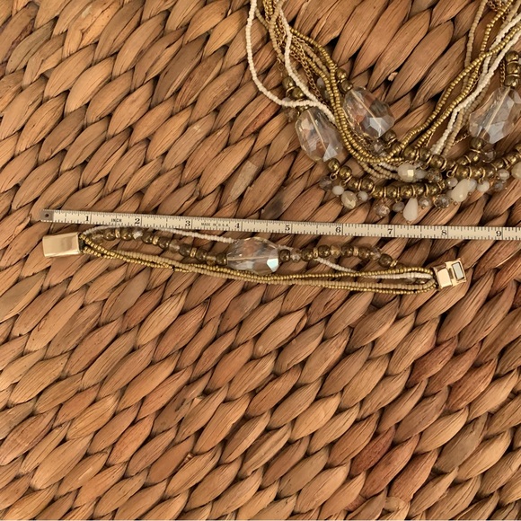 Two-Piece Set Multi Layered Beaded Gold Tone Necklace & Bracelet - Picture 8 of 9